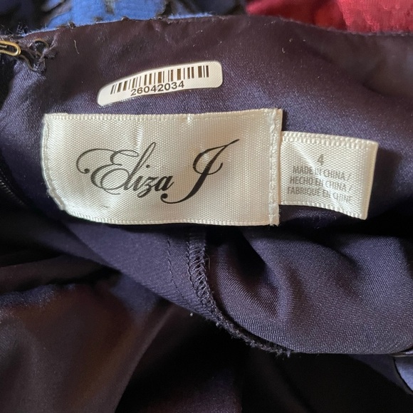 ELIZA J MOCK NECK OPEN BACK MERMAID GOWN BLUE BLACK - Picture 9 of 11